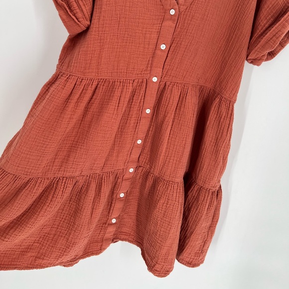 Madewell Lightspun Cuff Sleeve Button Front Tiered Mini Dress In Salvaged Barn - Picture 5 of 7